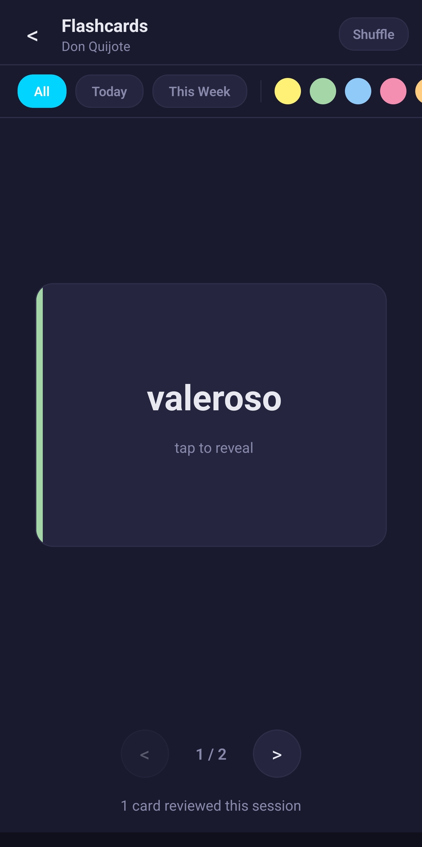 Flashcard review with vocabulary from your reading